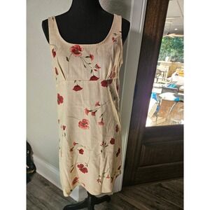 California Concepts Vintage Floral Poppy Linen Blend Empire Waist Dress Beige 9